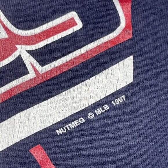 VTG Atlanta Braves Shirt Youth Medium Lee Sports MLB Blue Big Print 1997‎ - Picture 3 of 9